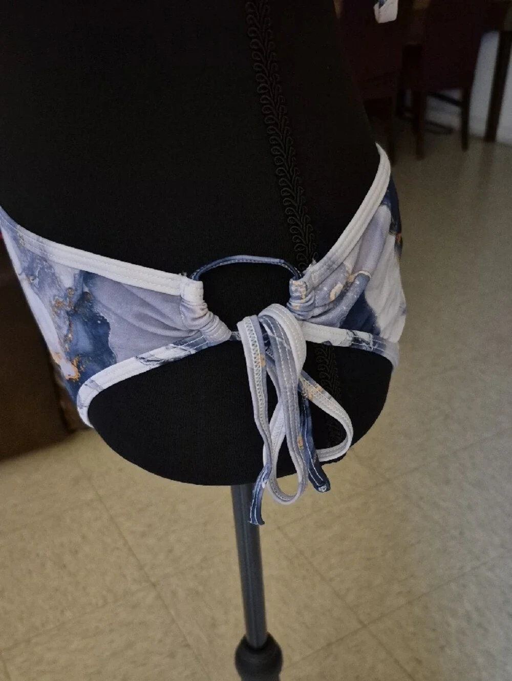 Marble-Print Blue Triangle Bikini Set with Matching Sarong